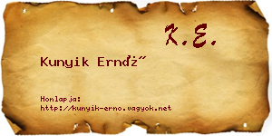 Kunyik Ernő névjegykártya